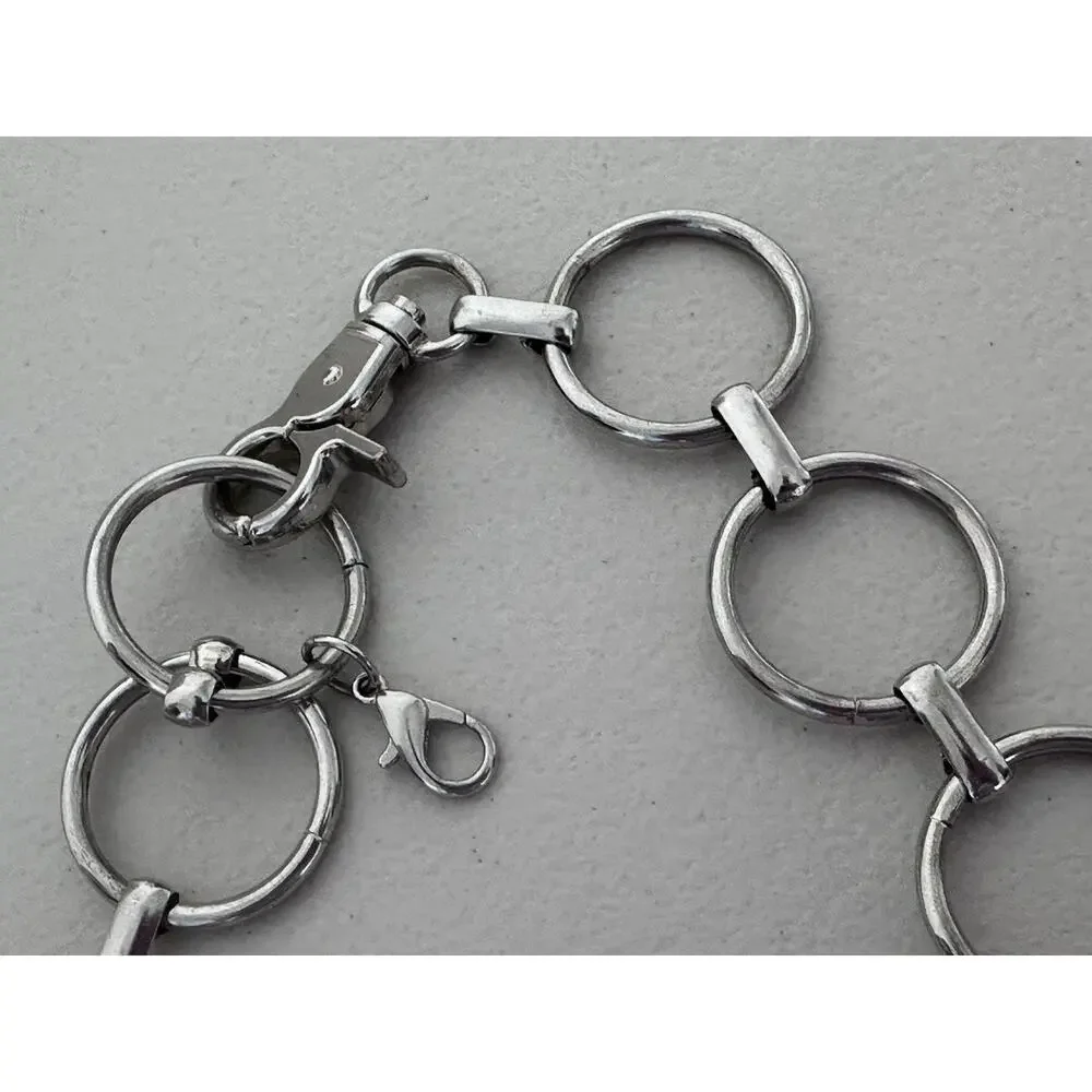 Vintage Shiny Silver Circle Metal Link Chainlink Belt Retro Fashion Y2K SZ L